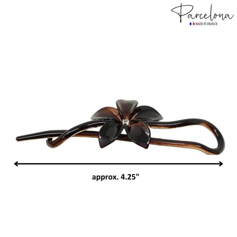 Parcelona French Twist N Clip Flower with Crystal Tortoise Shell Brown Large 4" Cellulose Acetate Made in France No Metal Strong Grip Hair Clip Barrette for Women and Girls - Image 4